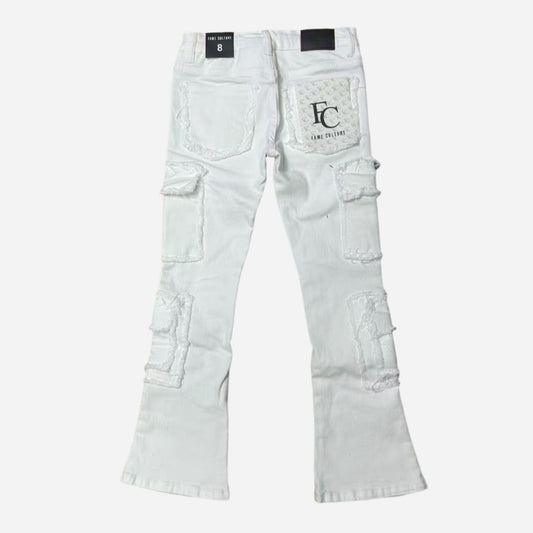 "COLDLIES" White Stacked Flare Cargo