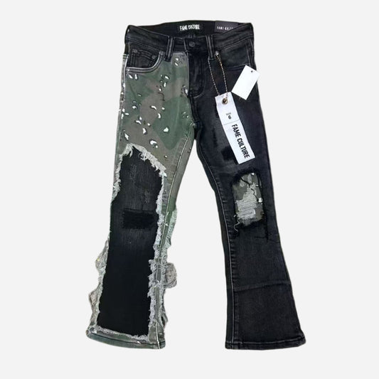 "INVERESE" Black Camo Stacked Flare